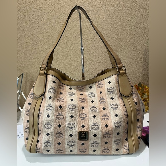 MCM Handbags - MCM CREAM/BEIGE VISETOS HOBO BAG